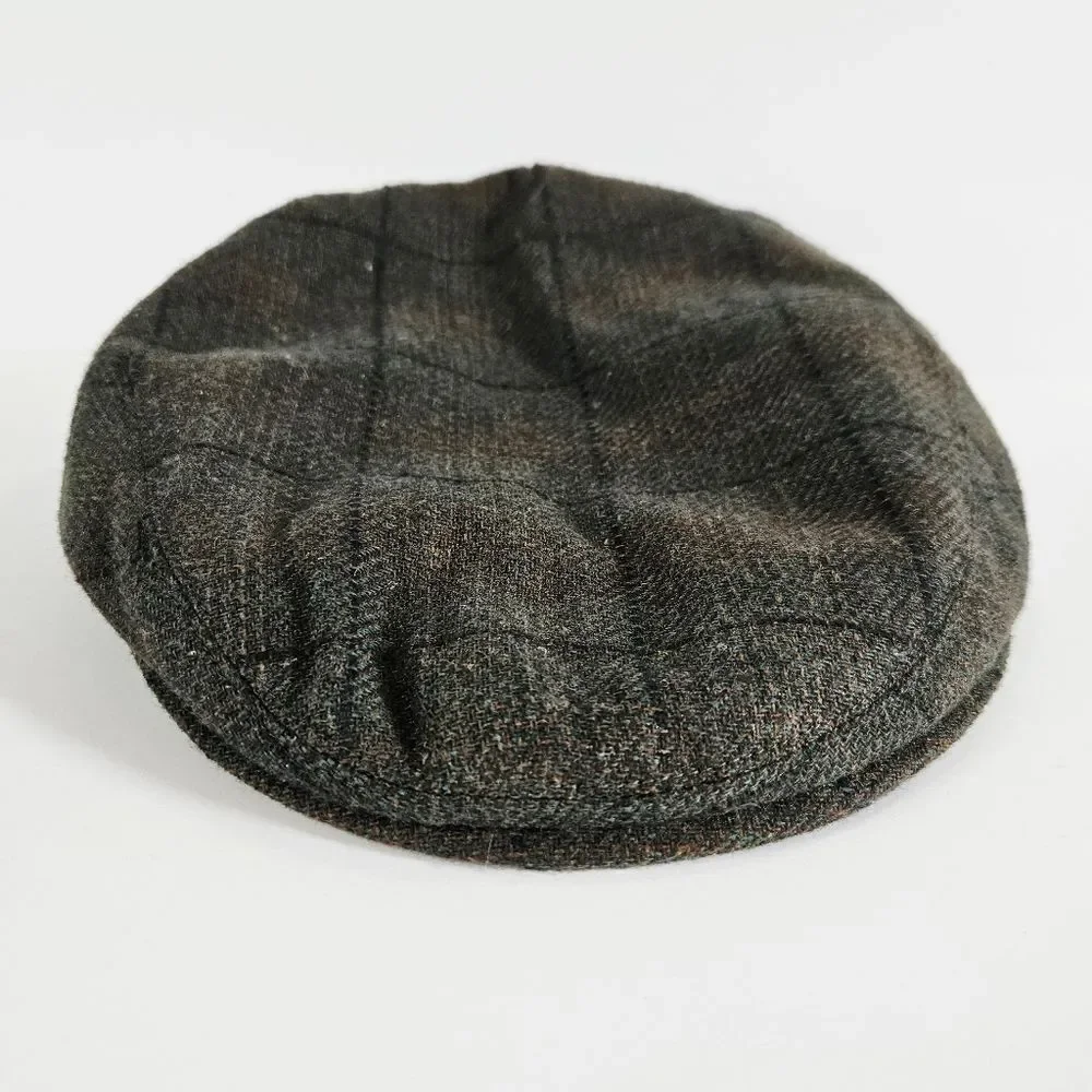 Shandon Ireland 100% Irish Wool Green Tweed Plaid Newsboy Flat Jeff Cap Hat S